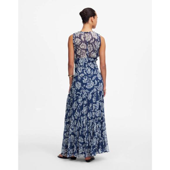 Madewell Women's Sheer V-Neck Maxi Dress in Saylor Floral Navy Size 2 NWT - Picture 3 of 15